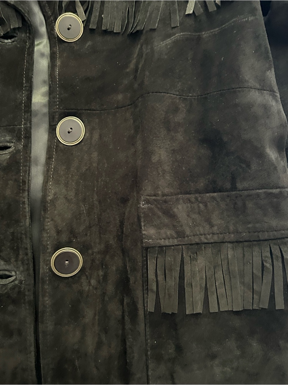 VINTAGE Danier Black Suede Fringe Belted Trench Coat - Picture 6 of 7